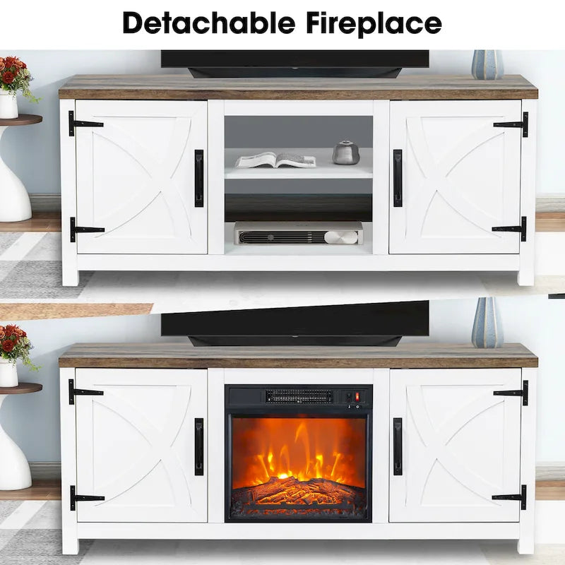 58 Farmhouse elektrische Kamin-TV-Ständer Konsolentisch für Fernseher bis zu 65 Zoll