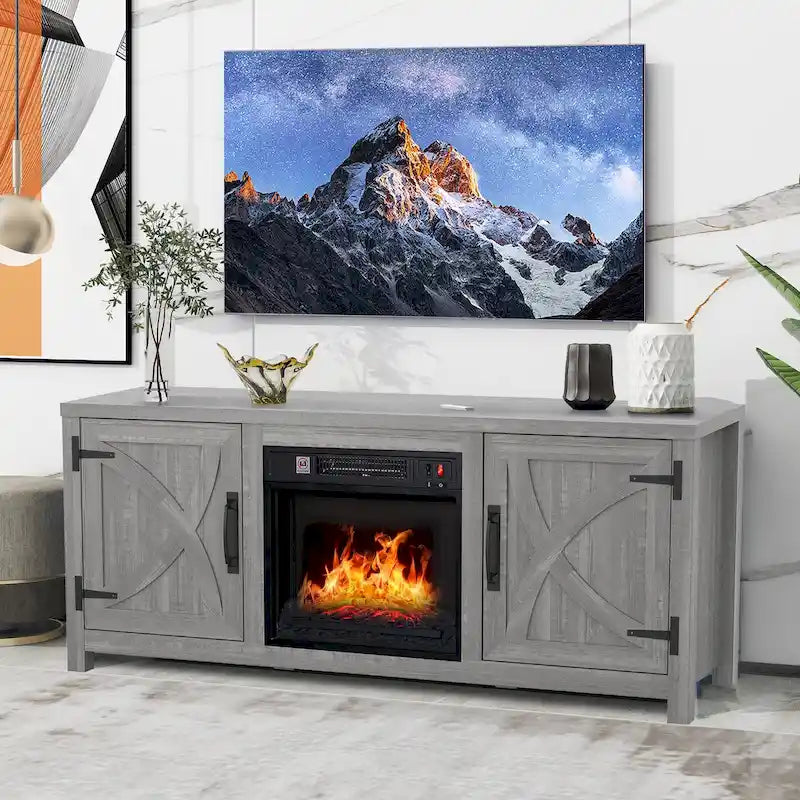 58 Farmhouse elektrische Kamin-TV-Ständer Konsolentisch für Fernseher bis zu 65 Zoll