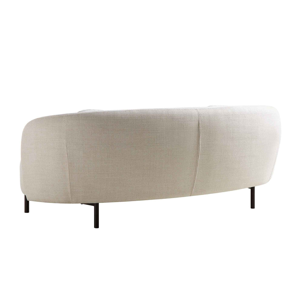 3-Sitzer geschwungenes Sofa mit Kugel-Kissen, Leinenmischung Beige