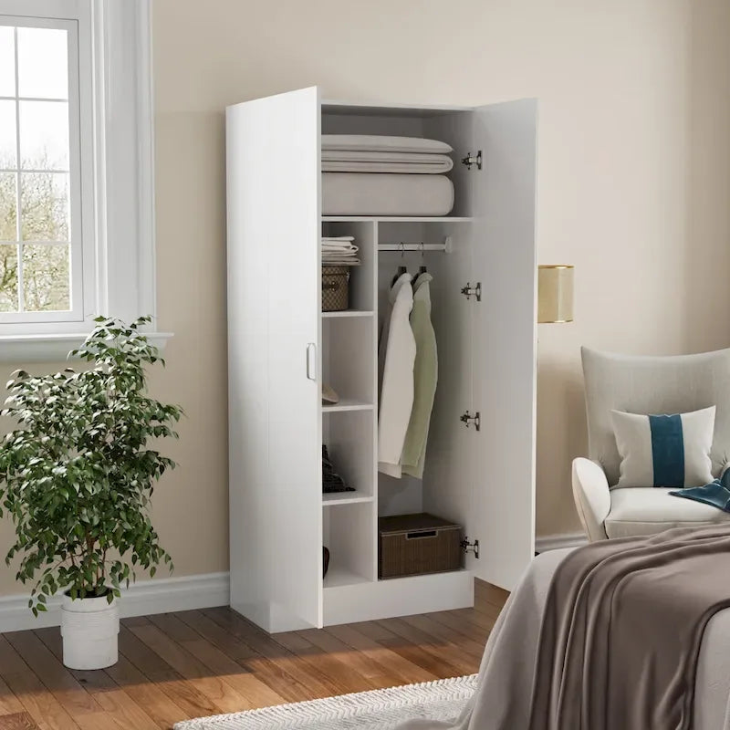 2-türiger Kleiderschrank, freistehender Schlafzimmerschrank mit Kleiderstange