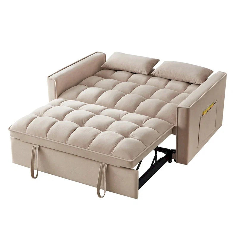 4-in-1 Schlafsofa ausziehbar – Samt-Zweisitzer – umwandelbares Schlafsofa mit verstellbarer Rückenlehne, 2 Seitentaschen
