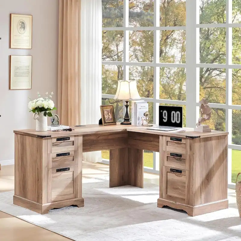 60 Farmhouse L-förmiger Chefschreibtisch, Holz Eckschreibtisch, Computertisch