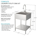 61 cm B x 56 cm T x 89 cm H Waschbecken aus Edelstahl mit Unterschrank