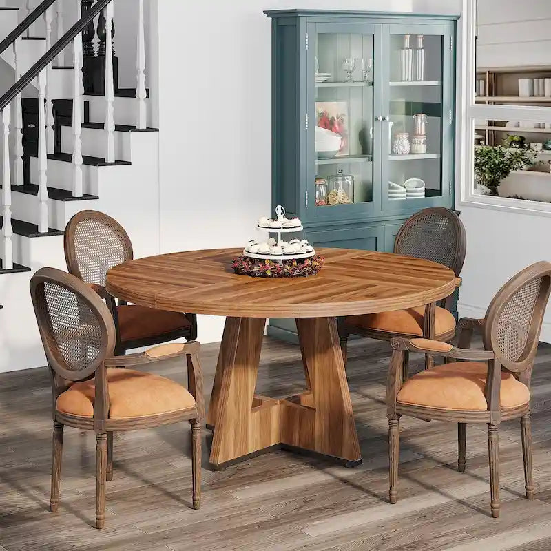 47 Zoll runder Esstisch für 4 Personen, Holztisch im Landhausstil für Küche, Esszimmer, Wohnzimmer