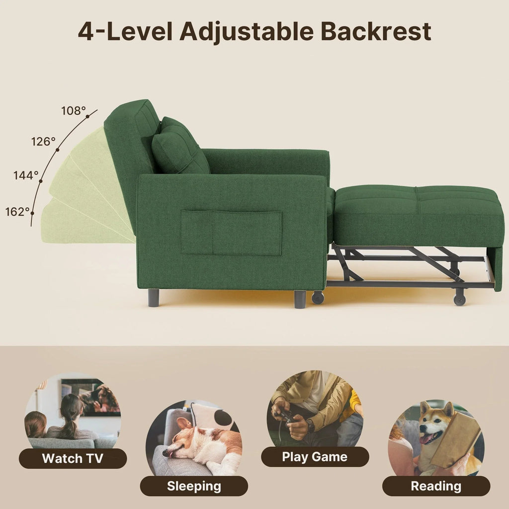 3-in-1 verstellbares Schlafsofa, ausziehbares Sesselsofa, umwandelbares Klappbett für das Wohnzimmer
