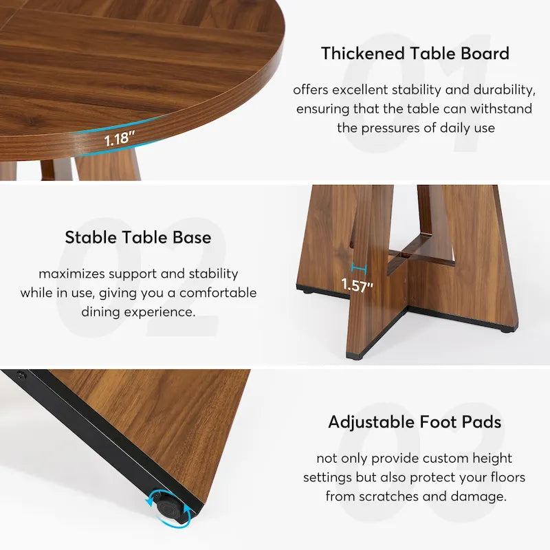 47 Zoll runder Esstisch für 4 Personen, Holztisch im Landhausstil für Küche, Esszimmer, Wohnzimmer