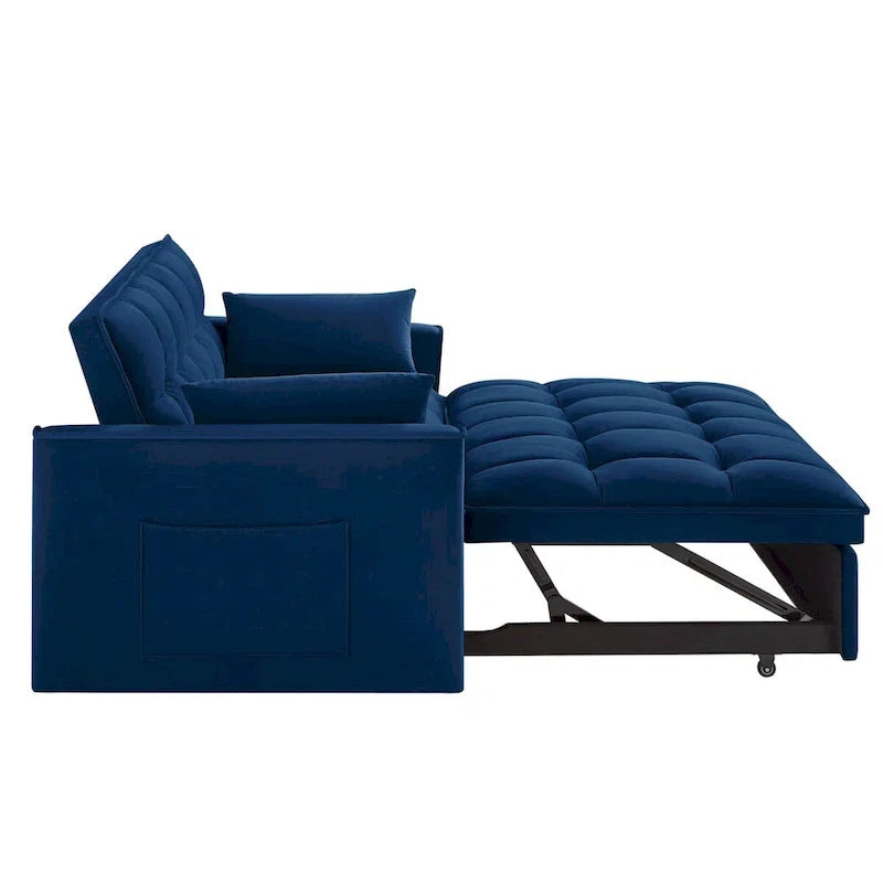 4-in-1 Loveseat Schlafsofa mit Armlehnen & Aufbewahrungstaschen, Multifunktionales getuftetes Ausziehsofa mit verstellbarer Rückenlehne
