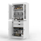 Vollholz-Vorratschrank mit Milchglastüren, Holztüren, 2 Schubladen und verstellbaren Einlegeböden