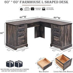 60 Farmhouse L-förmiger Chefschreibtisch, Holz Eckschreibtisch, Computertisch