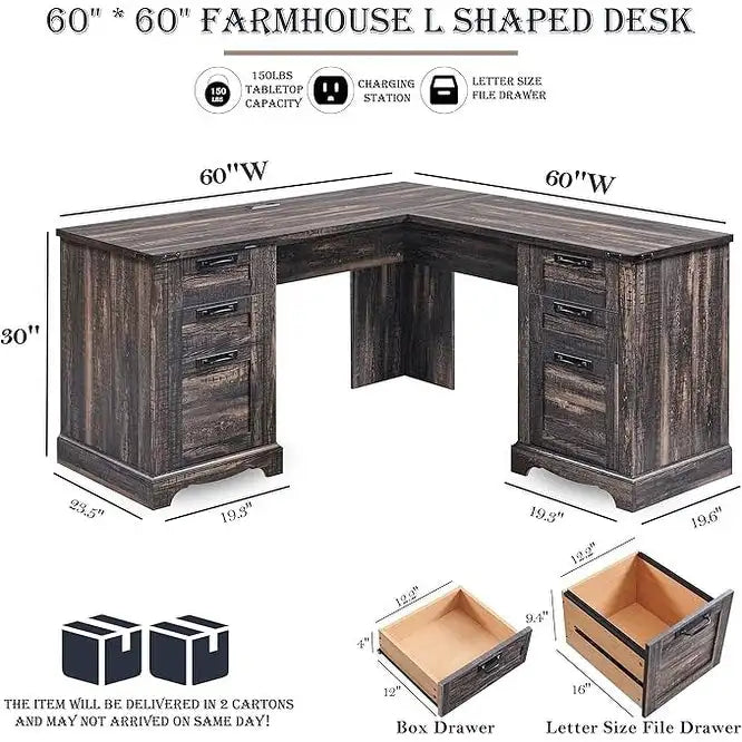 60 Farmhouse L-förmiger Chefschreibtisch, Holz Eckschreibtisch, Computertisch