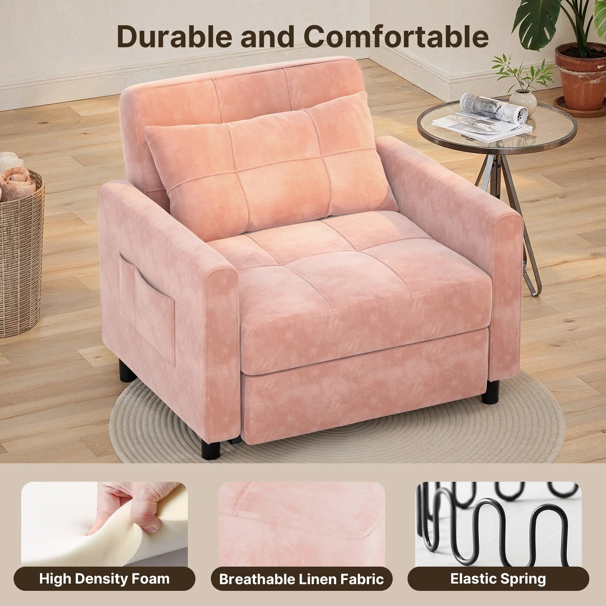 3-in-1 verstellbares Schlafsofa, ausziehbares Sesselsofa, umwandelbares Klappbett für das Wohnzimmer