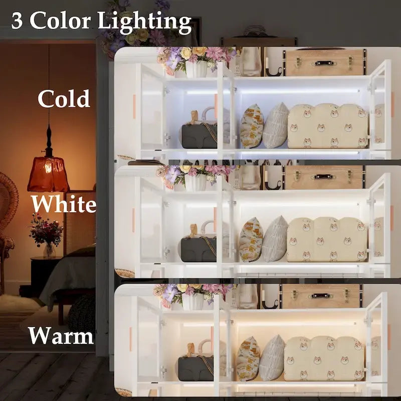47,2 Zoll breiter Kleiderschrank mit LED-Beleuchtung, Ganzglastüren