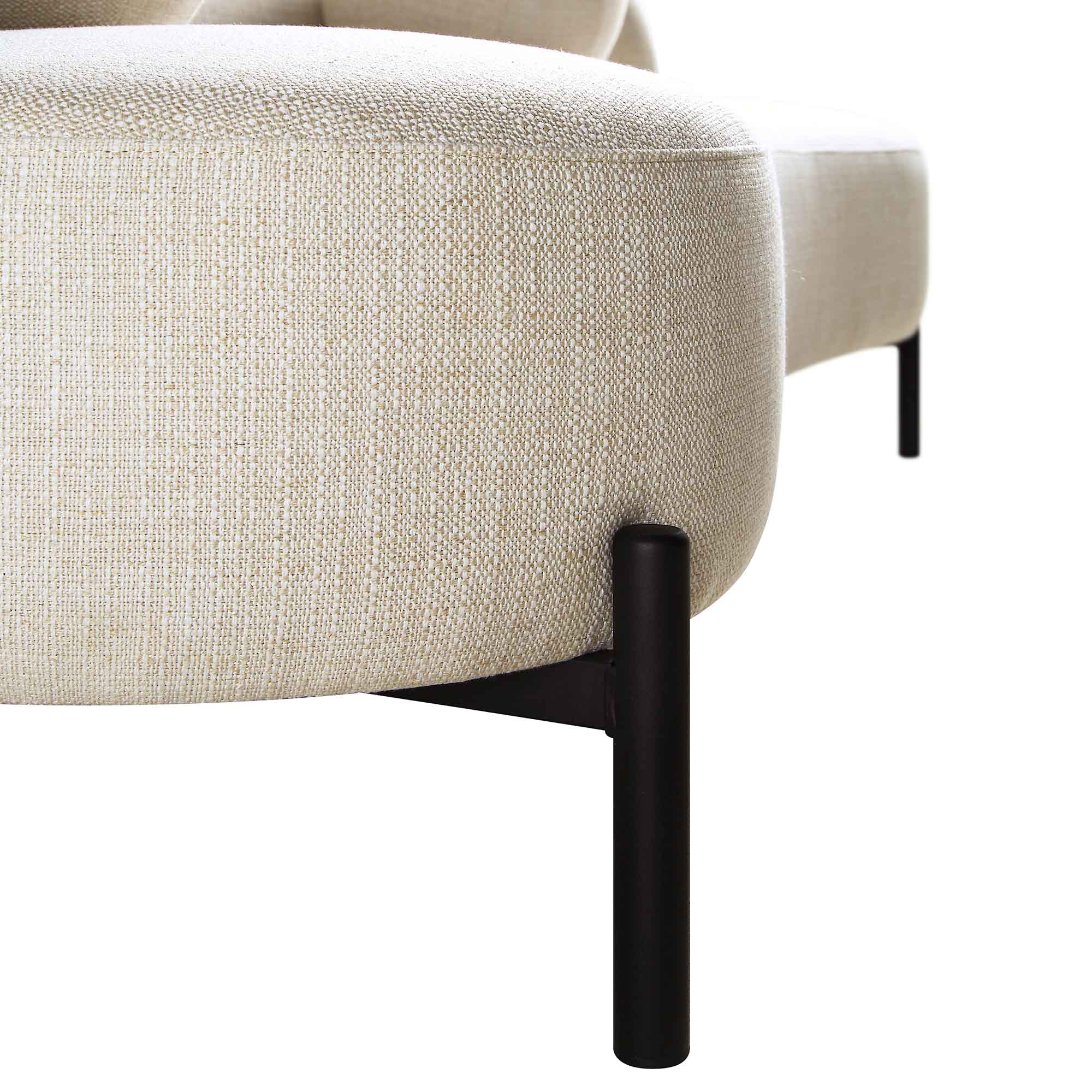 3-Sitzer geschwungenes Sofa mit Kugel-Kissen, Leinenmischung Beige