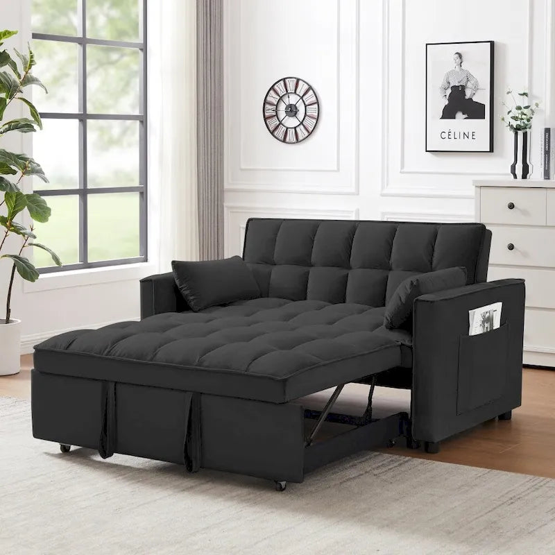 3-in-1 Schlafsofa aus Samt mit Ausziehbett und verstellbarer Rückenlehne