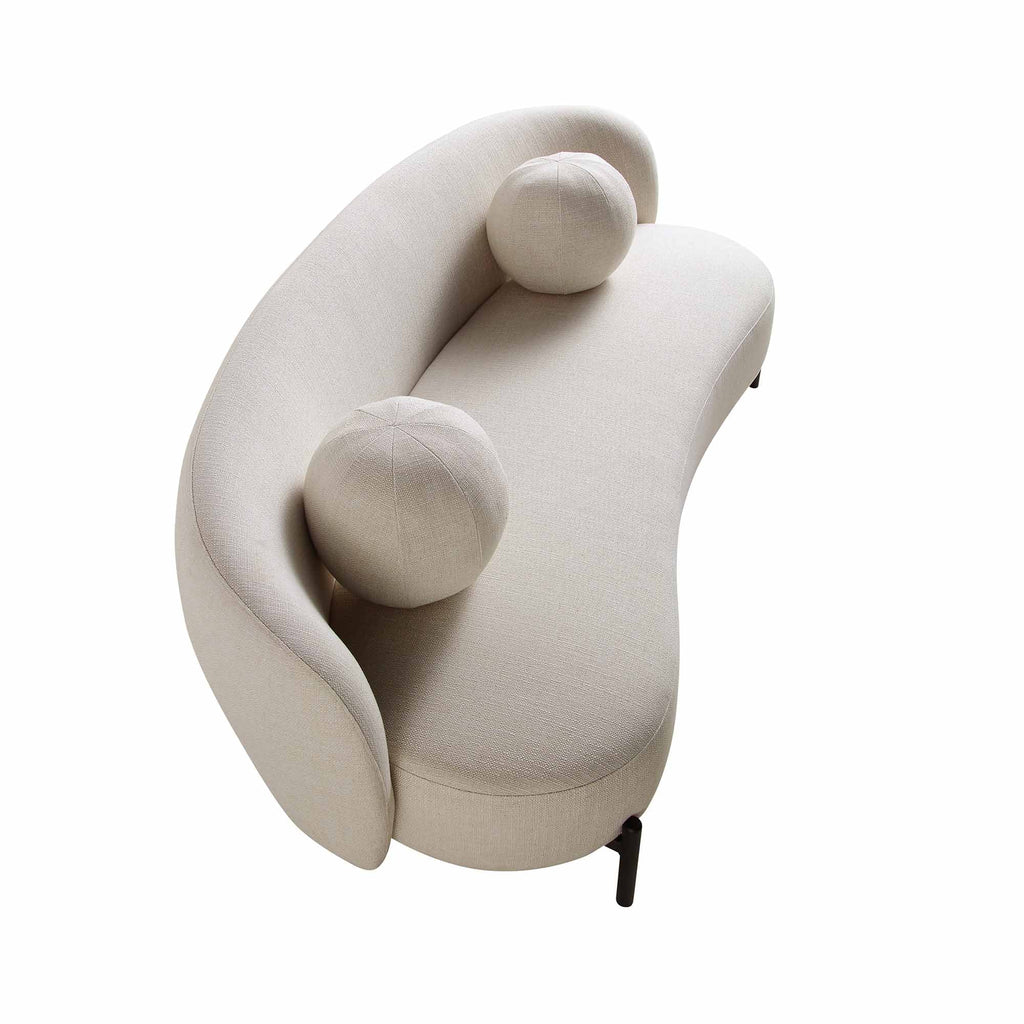 3-Sitzer geschwungenes Sofa mit Kugel-Kissen, Leinenmischung Beige
