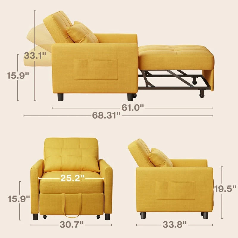 3-in-1 verstellbares Schlafsofa, ausziehbares Sesselsofa, umwandelbares Klappbett für das Wohnzimmer