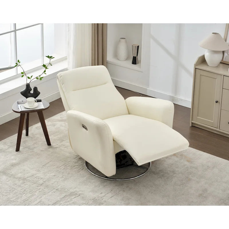 Schaukelsessel aus Kunstleder mit Gleitfunktion und Liegefunktion, ergonomische Rückenlehne, USB-Anschlüsse