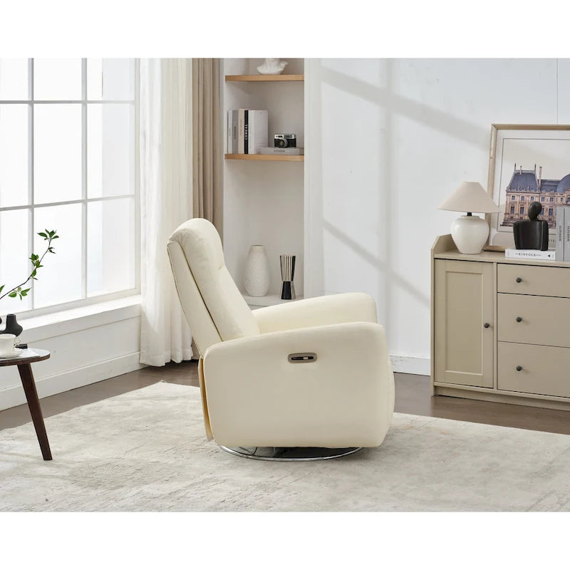 Schaukelsessel aus Kunstleder mit Gleitfunktion und Liegefunktion, ergonomische Rückenlehne, USB-Anschlüsse