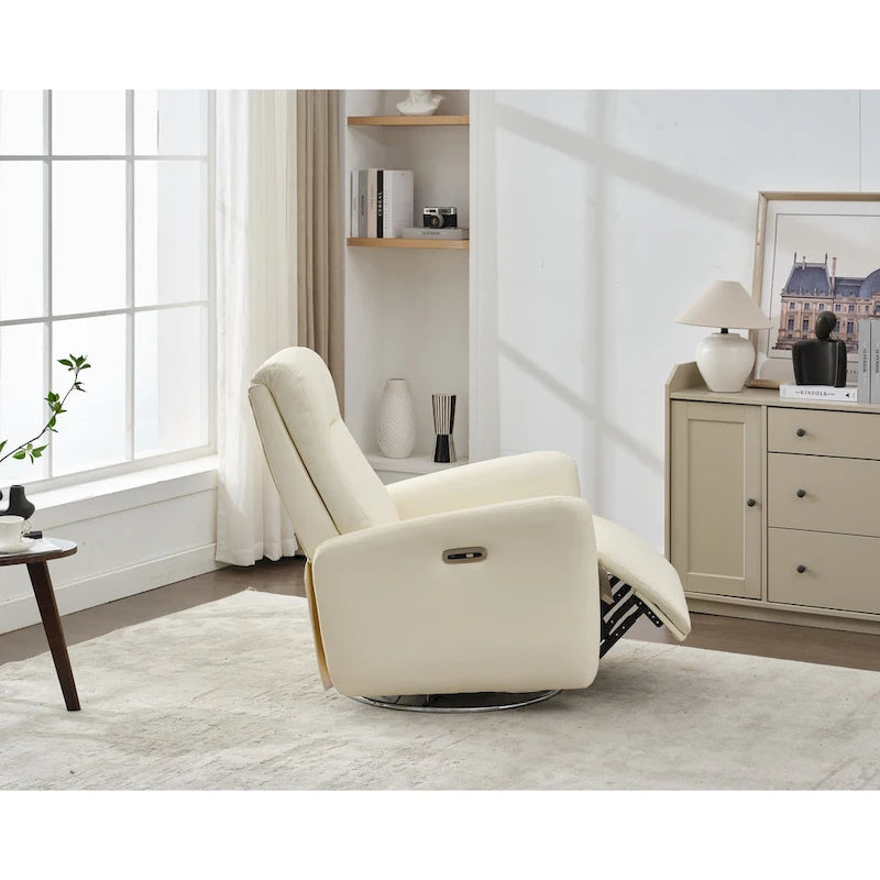 Schaukelsessel aus Kunstleder mit Gleitfunktion und Liegefunktion, ergonomische Rückenlehne, USB-Anschlüsse