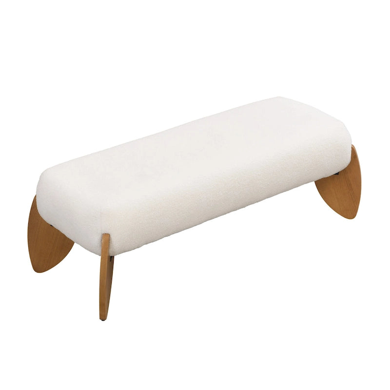 - Clara White Bouclé Ottoman-Sitzbank – 122 cm B x 49,5 cm T x 43 cm H