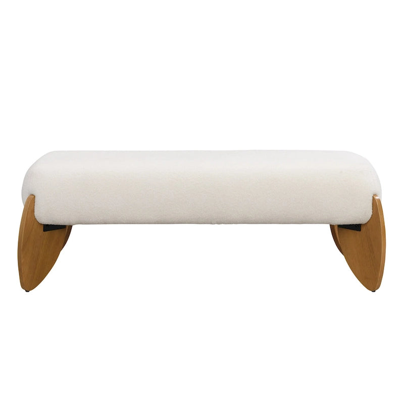 - Clara White Bouclé Ottoman-Sitzbank – 122 cm B x 49,5 cm T x 43 cm H
