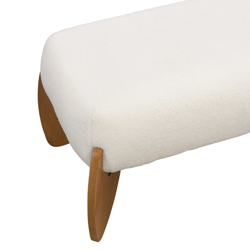 - Clara White Bouclé Ottoman-Sitzbank – 122 cm B x 49,5 cm T x 43 cm H