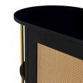 2-Door Storage Cabinet with Woven Rattan Doors, Buffet Sideboard with Gold Trim, Console Table with Curved Open Shelves