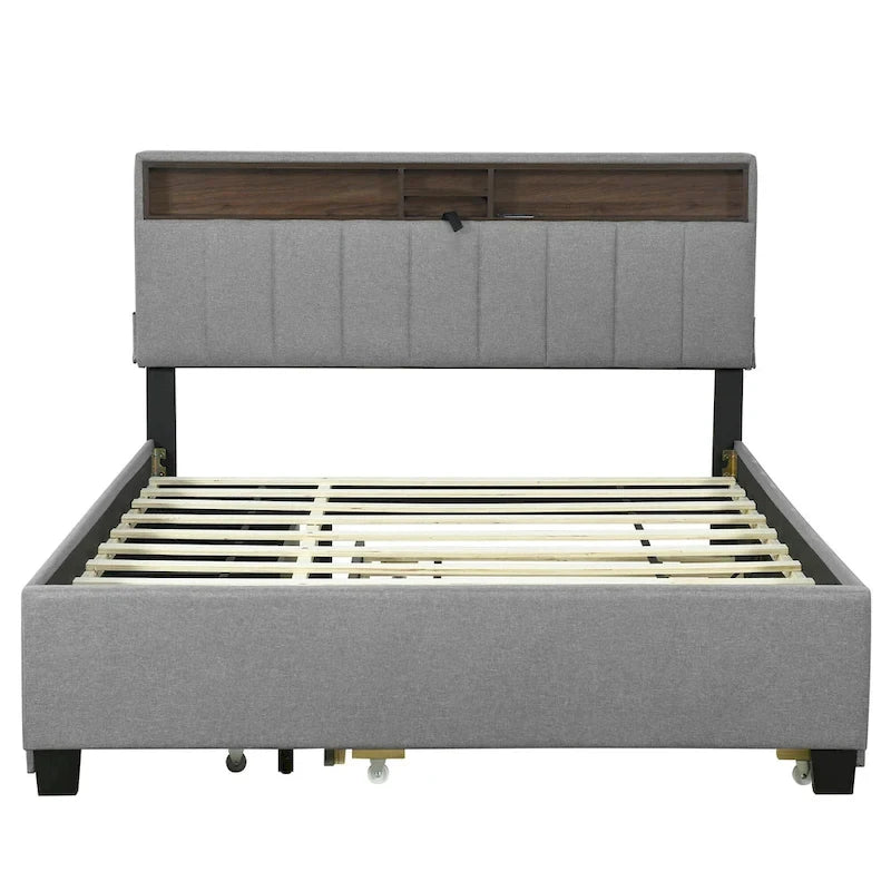 Polsterbett mit Stauraum-Kopfteil, Twin XL Ausziehbett und 2 Schubladen
