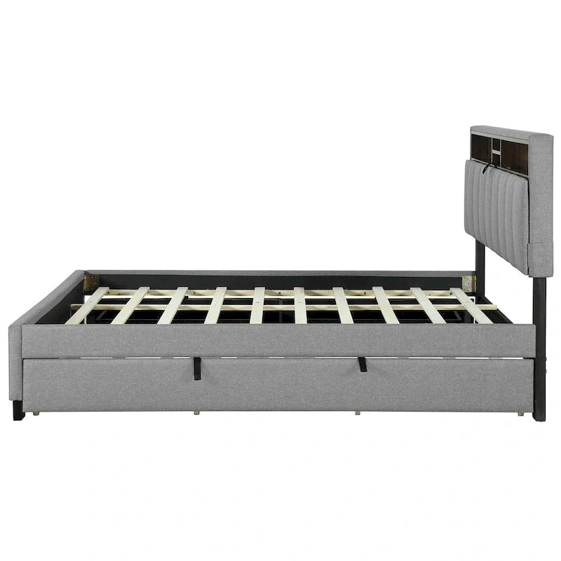 Polsterbett mit Stauraum-Kopfteil, Twin XL Ausziehbett und 2 Schubladen