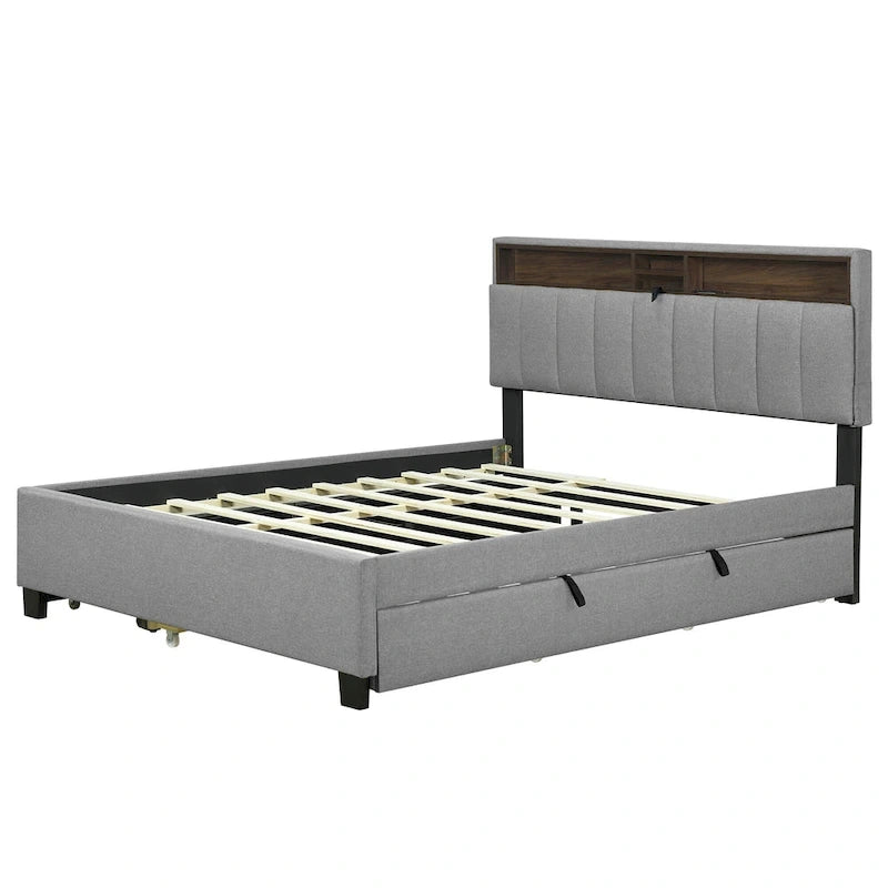 Polsterbett mit Stauraum-Kopfteil, Twin XL Ausziehbett und 2 Schubladen