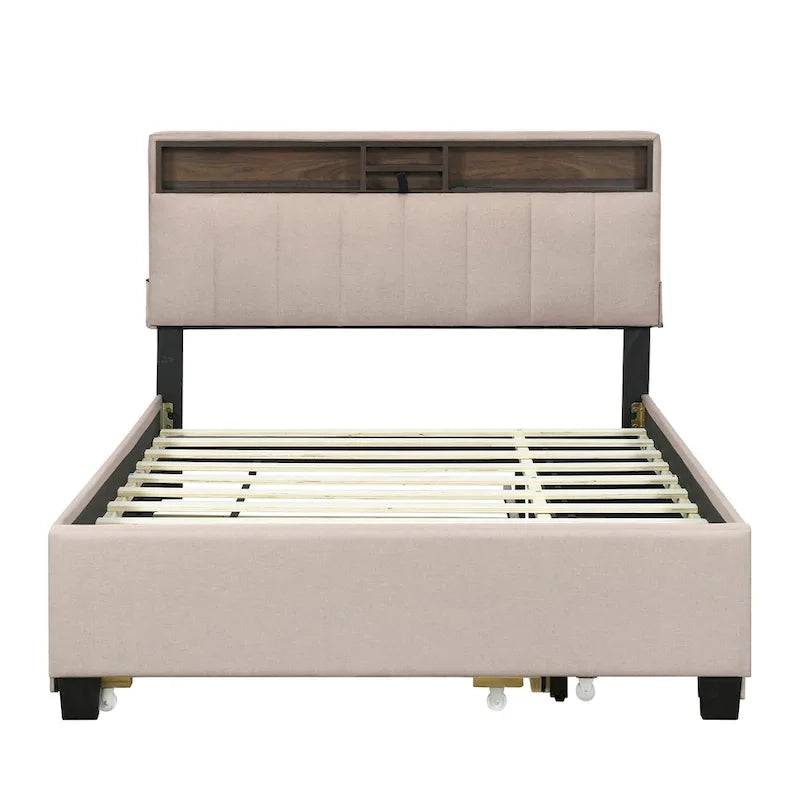 Polsterbett mit Stauraum-Kopfteil, Twin XL Ausziehbett und 2 Schubladen