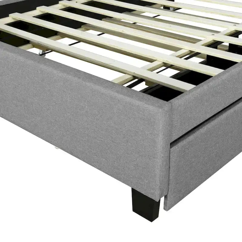 Polsterbett mit Stauraum-Kopfteil, Twin XL Ausziehbett und 2 Schubladen