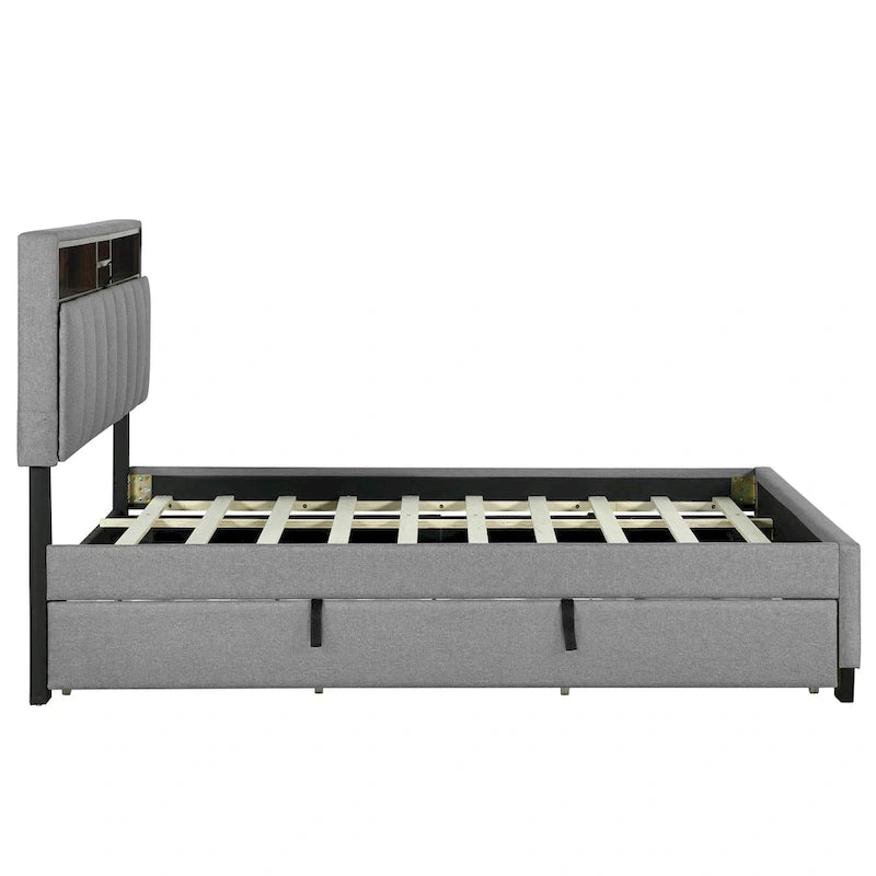 Polsterbett mit Stauraum-Kopfteil, Twin XL Ausziehbett und 2 Schubladen
