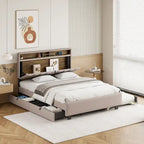 Polsterbett mit Stauraum-Kopfteil, Twin XL Ausziehbett und 2 Schubladen