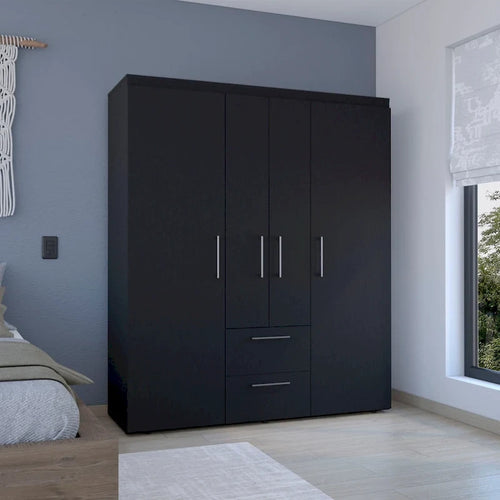 19.8   Modern Four-door Armoire with Multiple Storage Options and Metal Accents