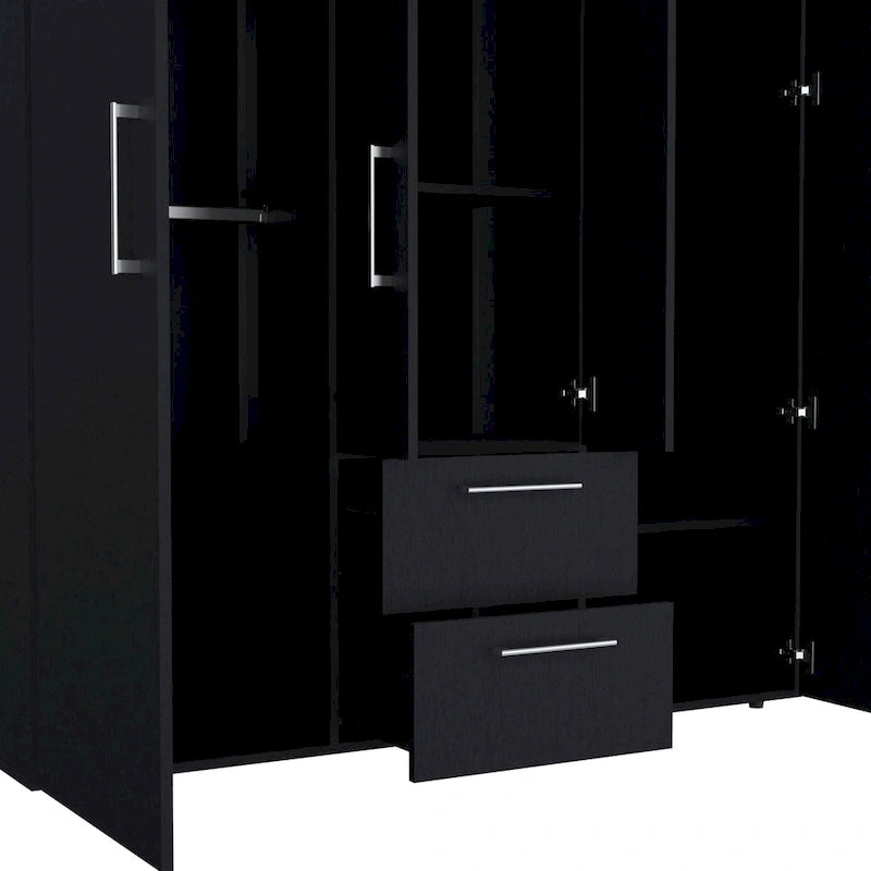 19.8   Moderner viertüriger Kleiderschrank mit verschiedenen Aufbewahrungsmöglichkeiten und Metallakzenten