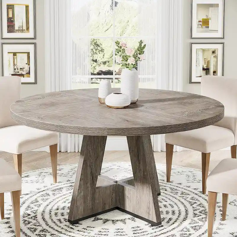 47 Zoll runder Esstisch für 4 Personen, Holztisch im Landhausstil für Küche, Esszimmer, Wohnzimmer