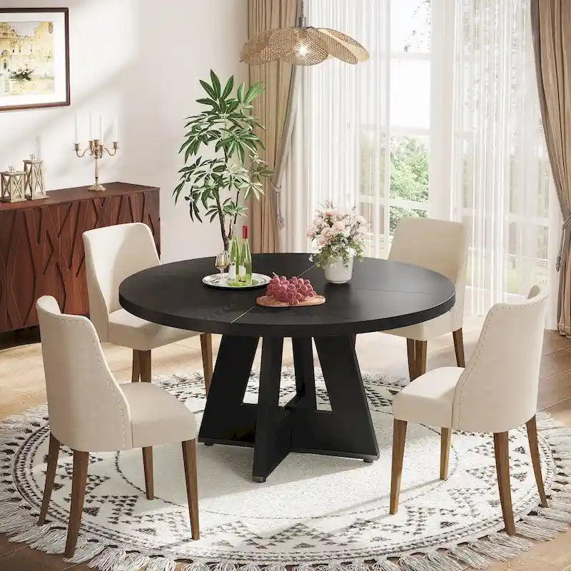 47 Zoll runder Esstisch für 4 Personen, Holztisch im Landhausstil für Küche, Esszimmer, Wohnzimmer