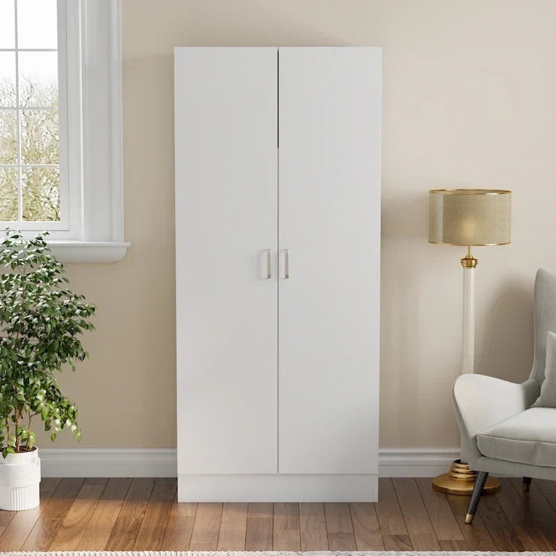 2-türiger Kleiderschrank, freistehender Schlafzimmerschrank mit Kleiderstange