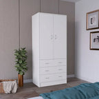 19 Moderner Doppeltüriger Kleiderschrank mit 3 Schubladen und 1 Kleiderstange für Schlafzimmer