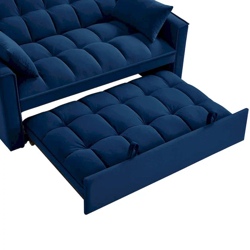 4-in-1 Loveseat Schlafsofa mit Armlehnen & Aufbewahrungstaschen, Multifunktionales getuftetes Ausziehsofa mit verstellbarer Rückenlehne