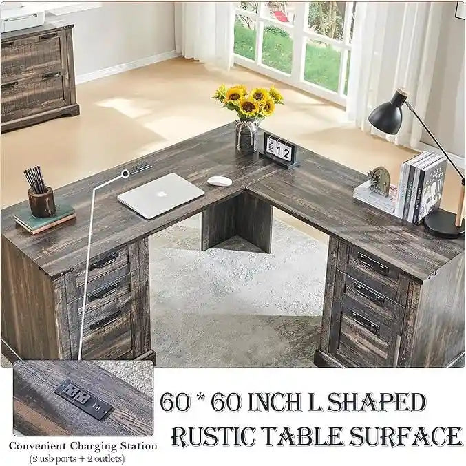 60 Farmhouse L-förmiger Chefschreibtisch, Holz Eckschreibtisch, Computertisch