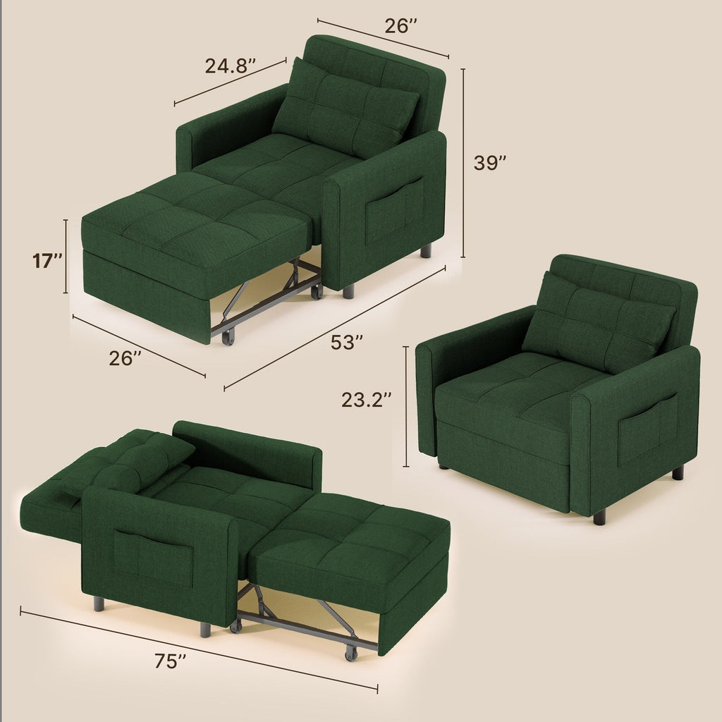 3-in-1 verstellbares Schlafsofa, ausziehbares Sesselsofa, umwandelbares Klappbett für das Wohnzimmer