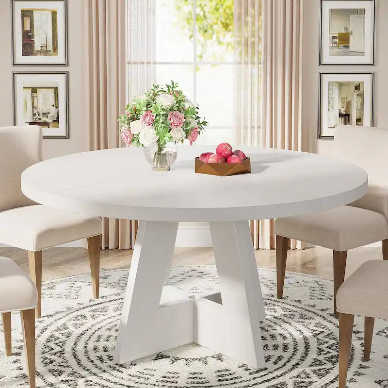 47 Zoll runder Esstisch für 4 Personen, Holztisch im Landhausstil für Küche, Esszimmer, Wohnzimmer