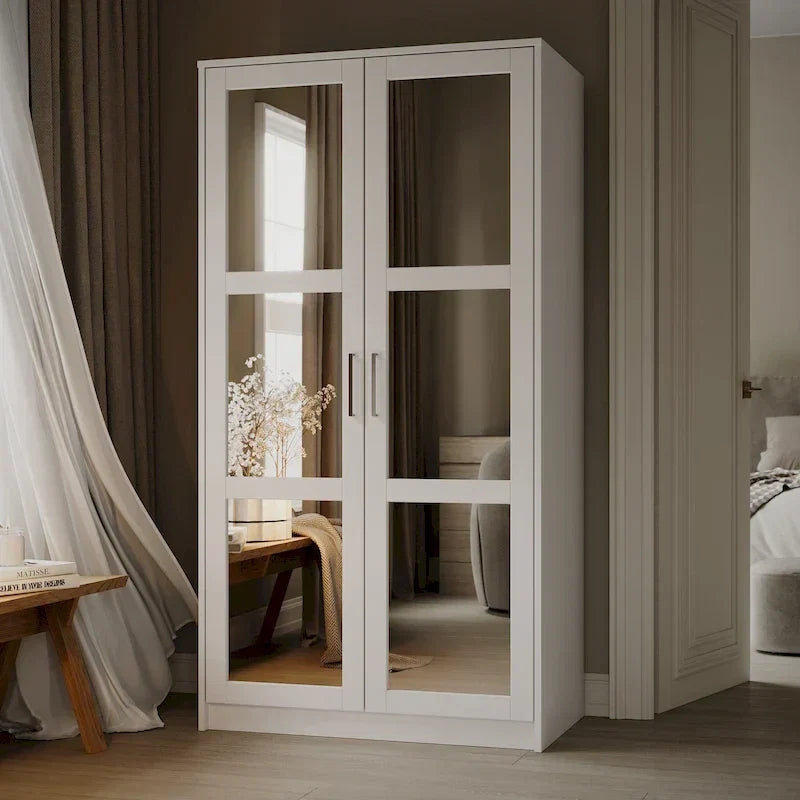 100 % Massivholz Urbaner Kleiderschrank mit 2 Türen, mit Massivholz- und Spiegeltüren