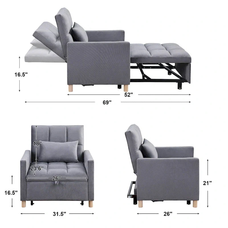 3-in-1 Schlafsofa Loungesessel, Schwarz