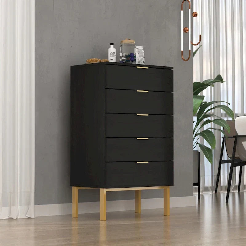 5 Schubladen Kommode Nachttisch Aufbewahrungsschrank 60cm B Weiß/Schwarz