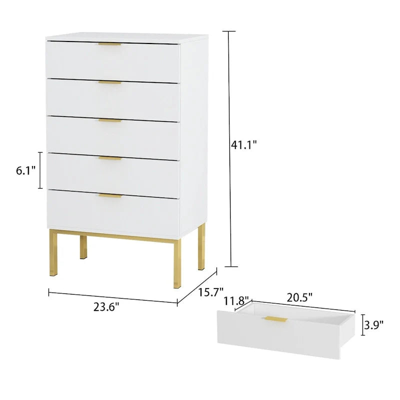 5 Schubladen Kommode Nachttisch Aufbewahrungsschrank 60cm B Weiß/Schwarz