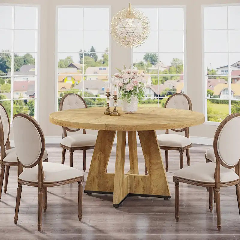 47 Zoll runder Esstisch für 4 Personen, Holztisch im Landhausstil für Küche, Esszimmer, Wohnzimmer
