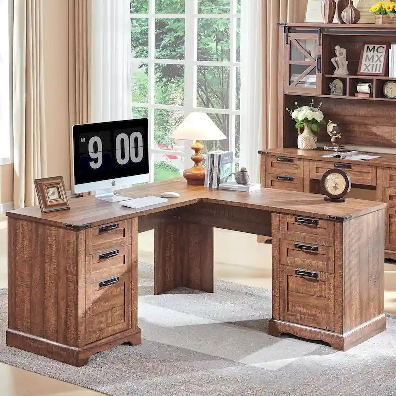 60 Farmhouse L-förmiger Chefschreibtisch, Holz Eckschreibtisch, Computertisch